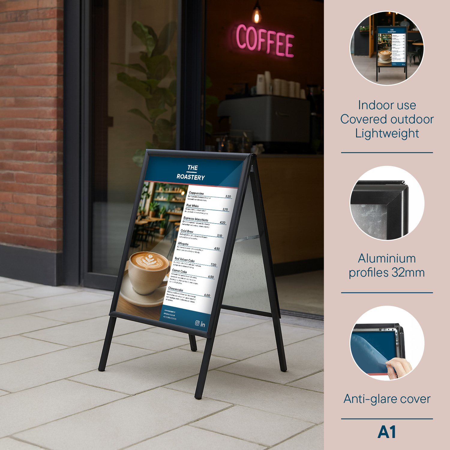 Europel Stoepbord Economy A1 32 mm zwart