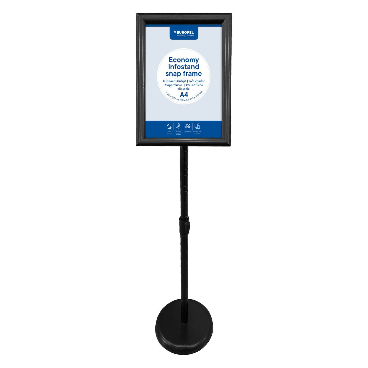 Infostand Europel Economy A4 25mm ZwartInfostand Europel Economy A4 25mm Zwart