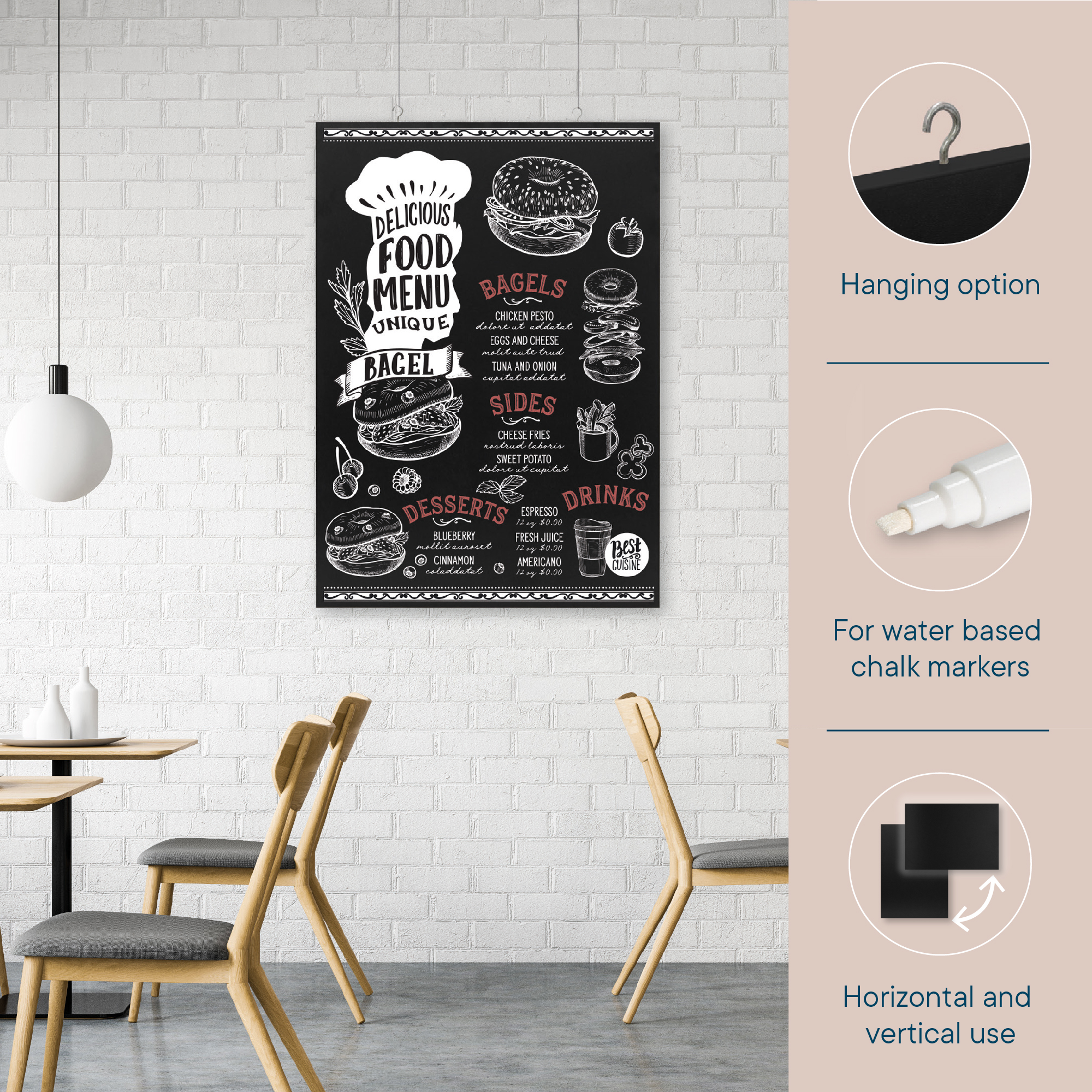 Europel Wandkrijtbord 60 x 84 cm Zwart