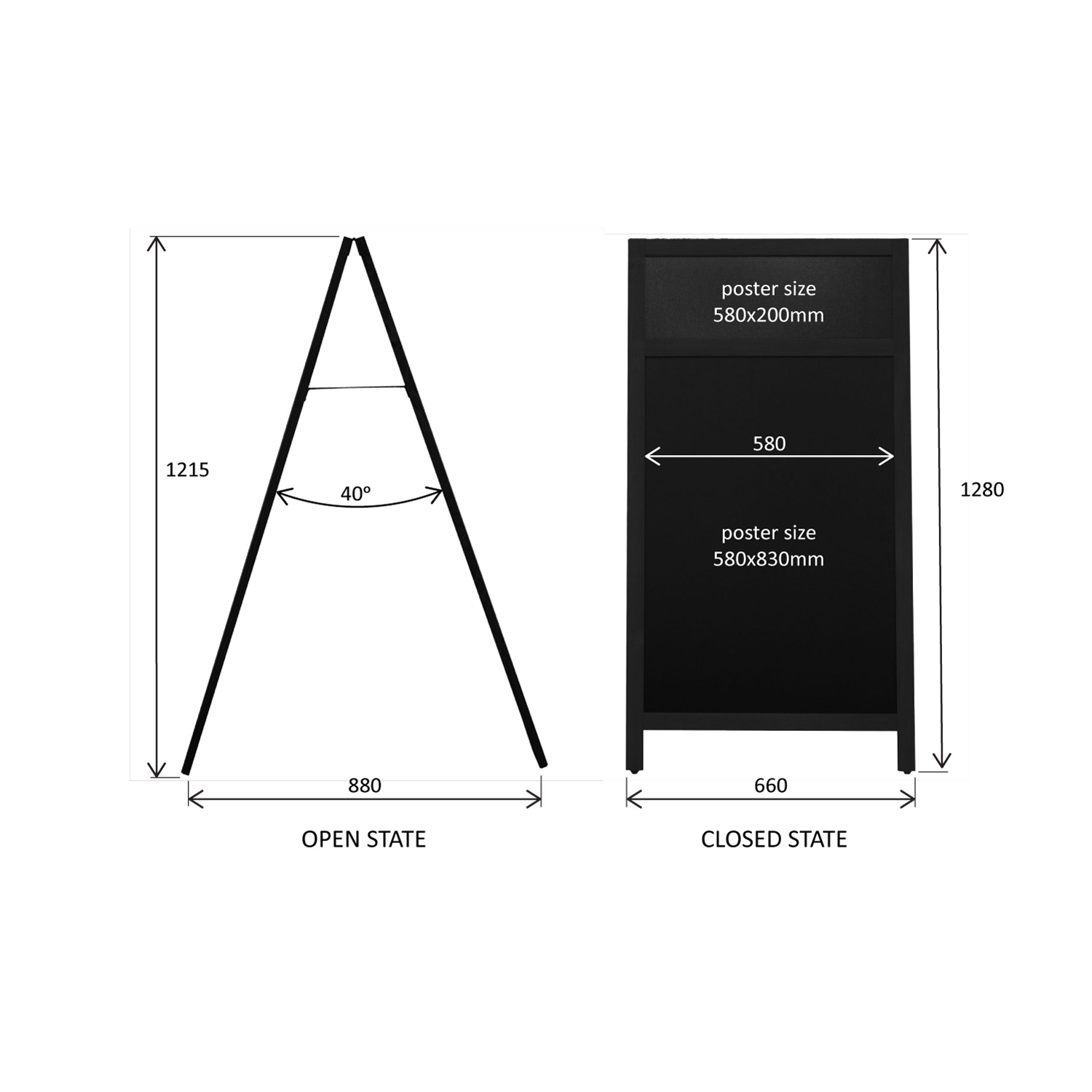 Europel Krijtstoepbord met Topbord 660 x 1280 mm Zwart