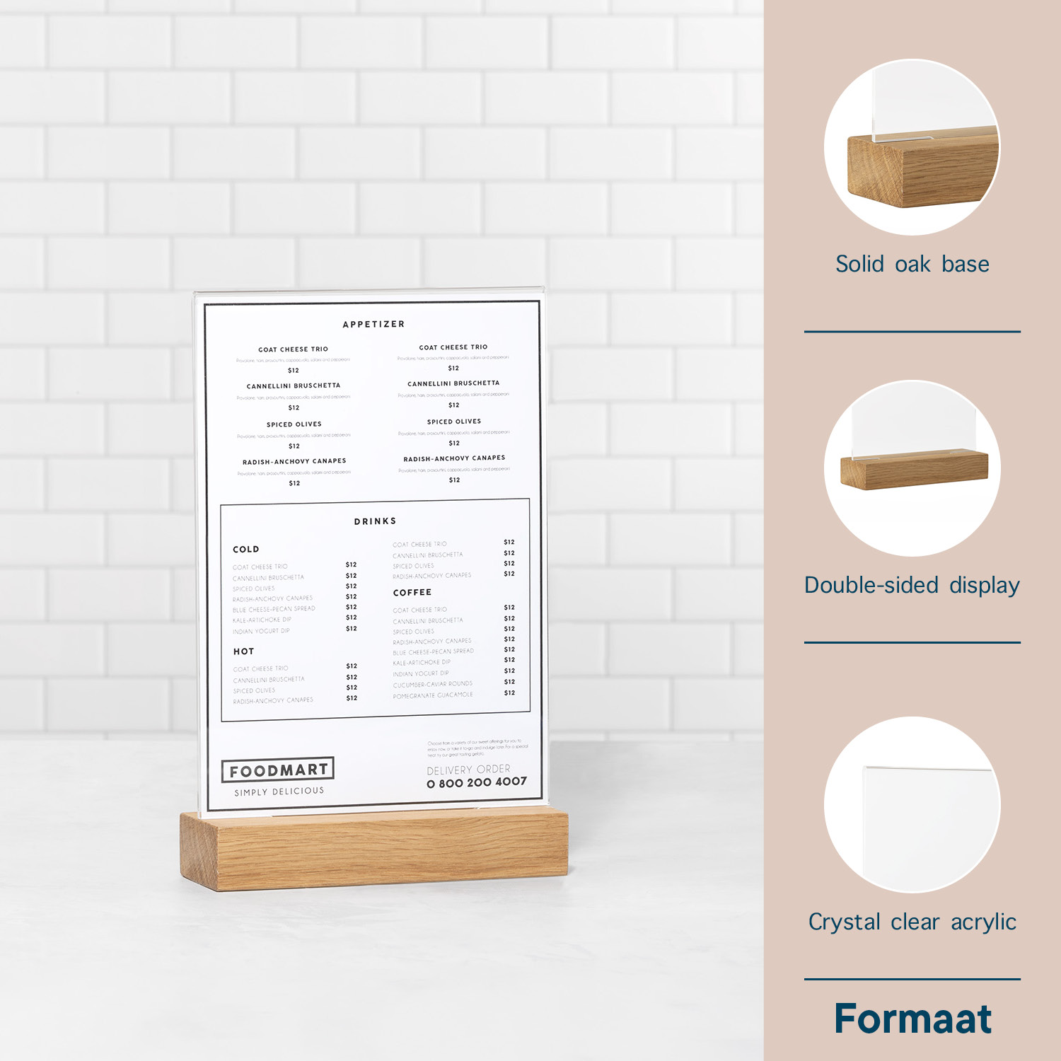 Europel Kaarthouder A5 Staand Acryl met Houten Voet