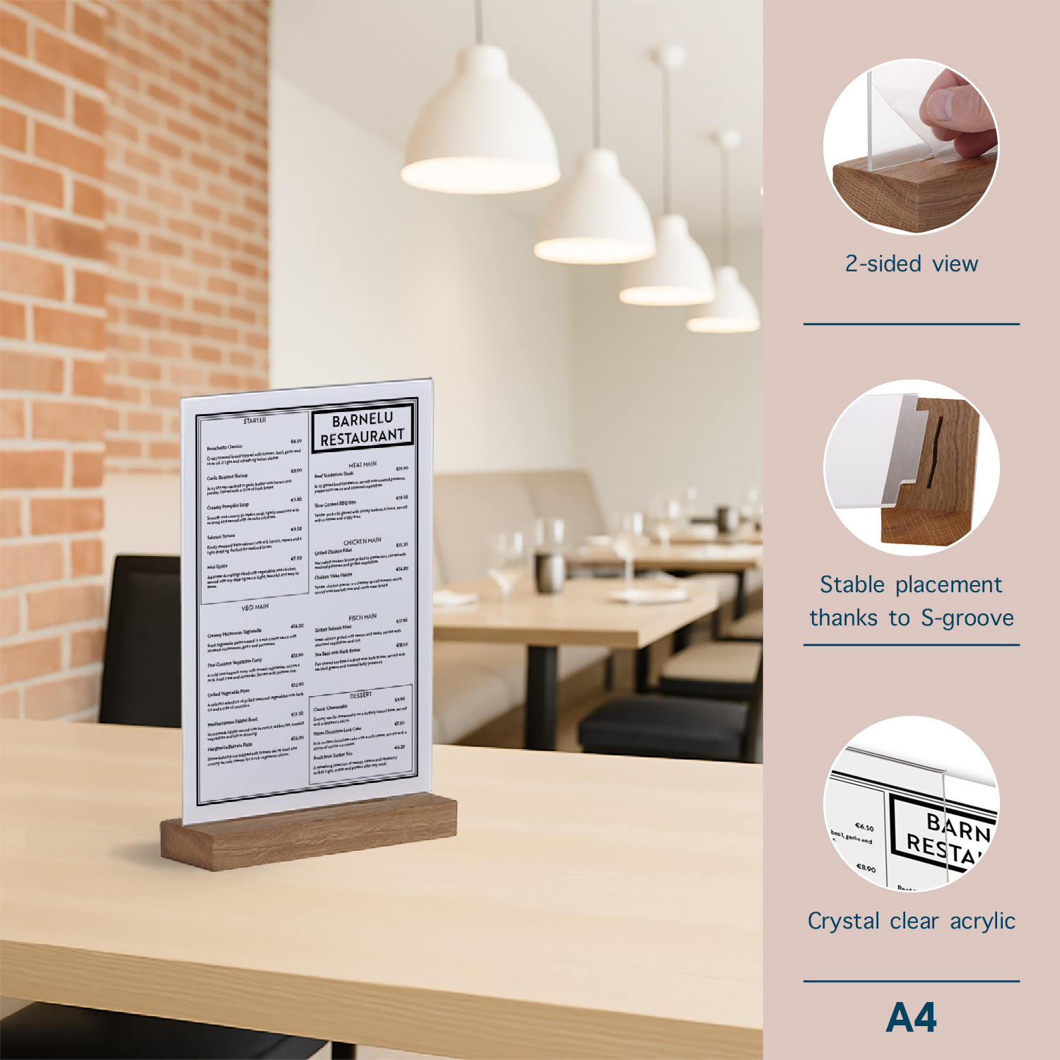 Europel Kaarthouder Acryl met Eikenhouten Voet A4 Staand – Premium Presentatiehouder  