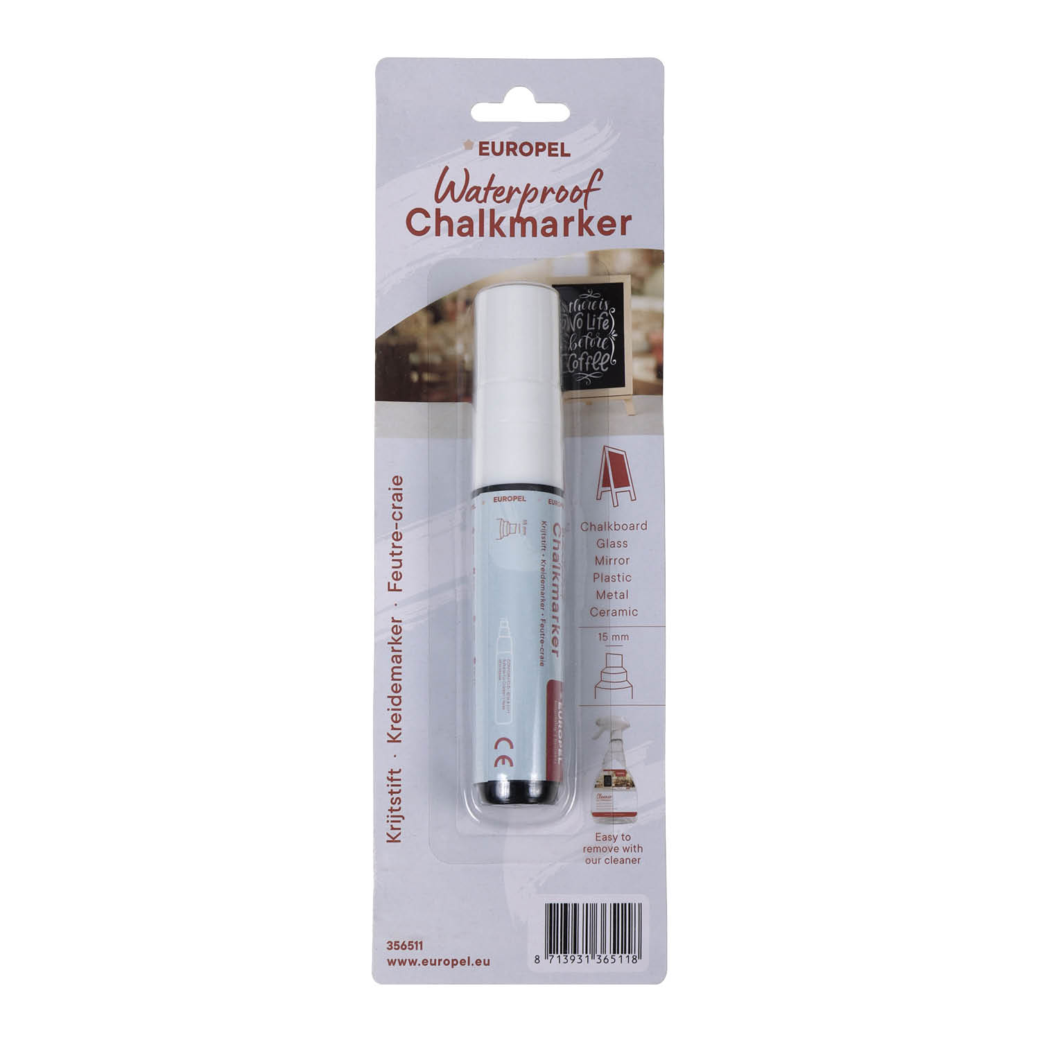 Europel Krijtstift Watervast 15 mm Wit Blister 1 stuk
