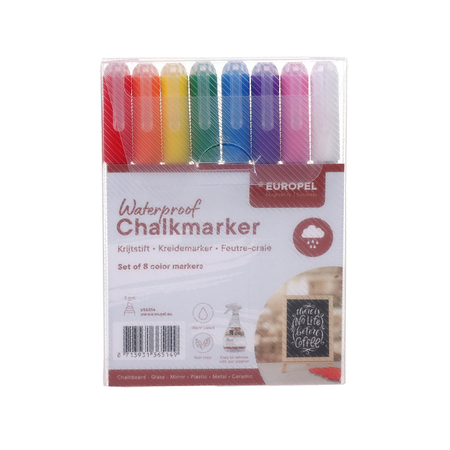 Europel Krijtstift Watervast 1-3 mm Assorti PVC Etui 8 Stuks

